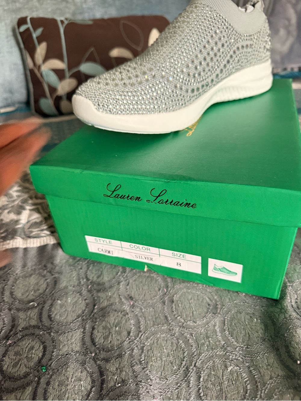 Lauren Lorraine Silver Knit Slip-On Sneaker with Sparkle